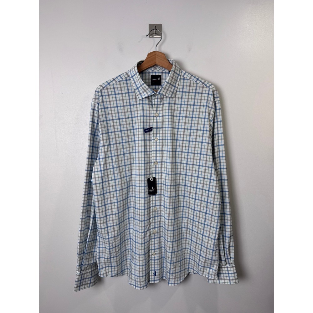 NWT Johnnie-O Men Navy Maarten Performance Plaid Button Down Shirt Large